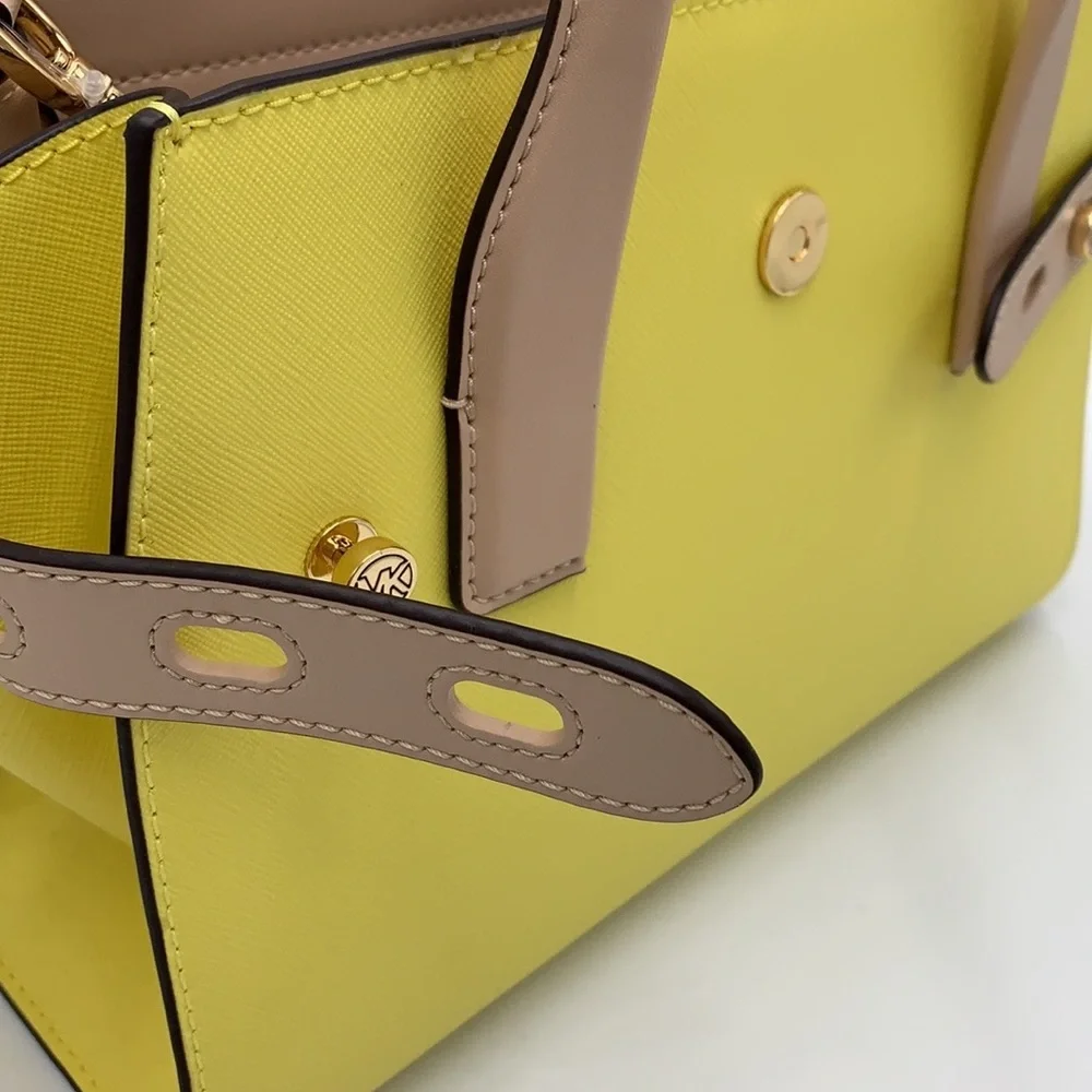 MICHAEL KORS Carmen Medium Faux Leather Belted Satchel SUNSHINE MULTI COLOR